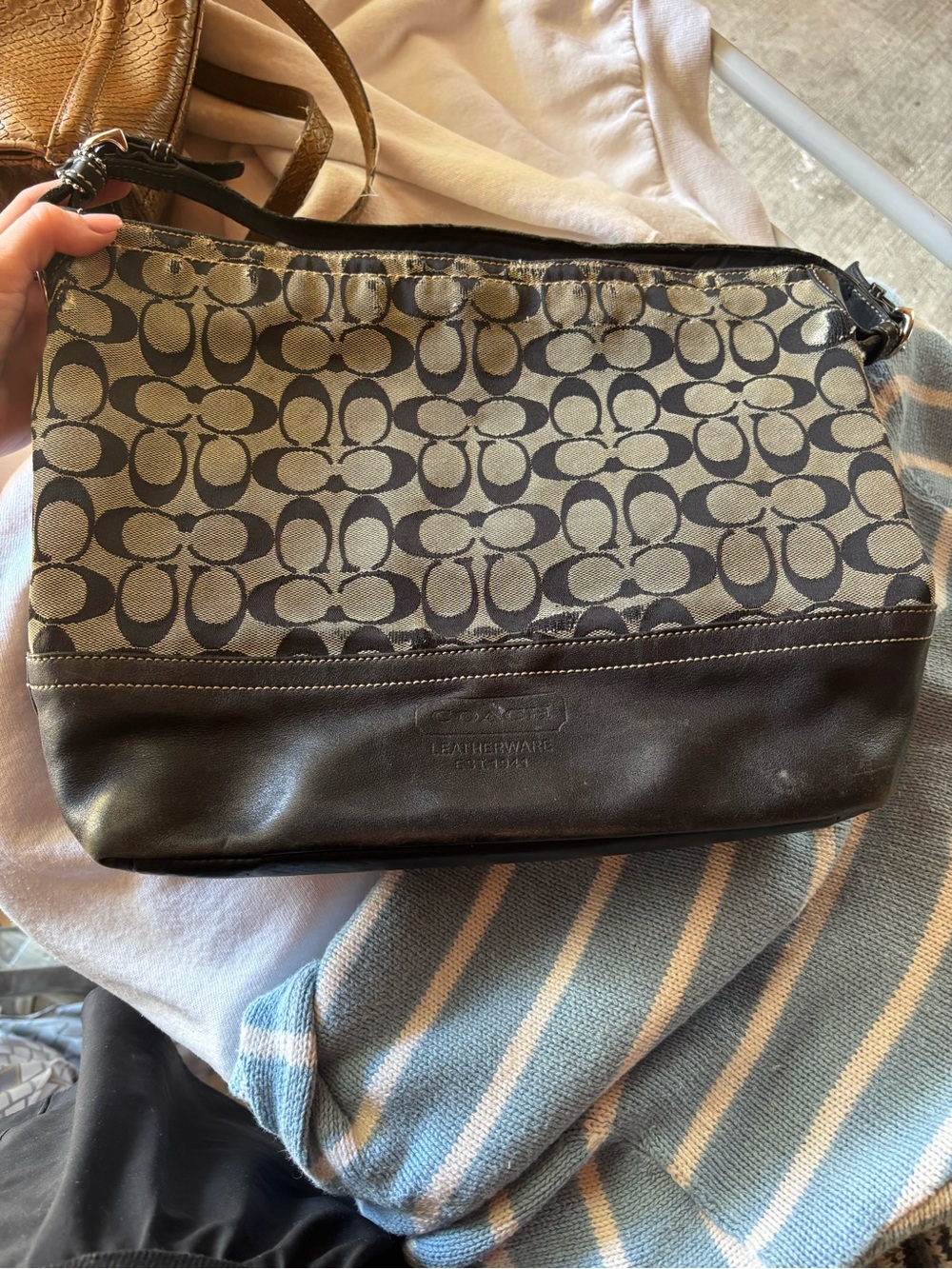 Coach Signature Canvas & Dark Brown Leather Messenger Bag